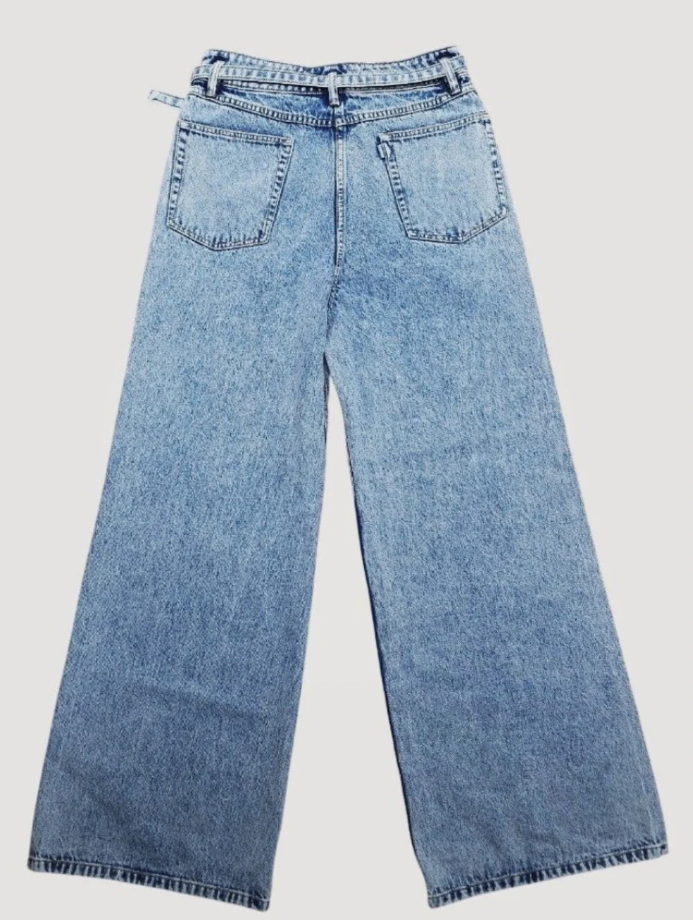 3.1 Phillip Lim Belted High Rise Wide-Leg Jeans, Malibu Blue - Size 12